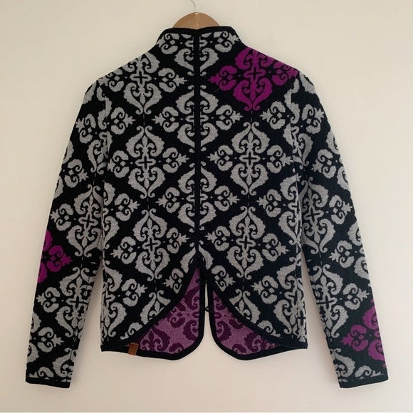 Neve Merino Wool Scroll Pattern Cardigan Sweater XS - Picture 4 of 8